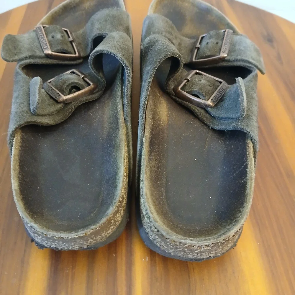 Birkenstock Arizona Sandals Mens 37 Olive Green Suede Double Strap Buckle